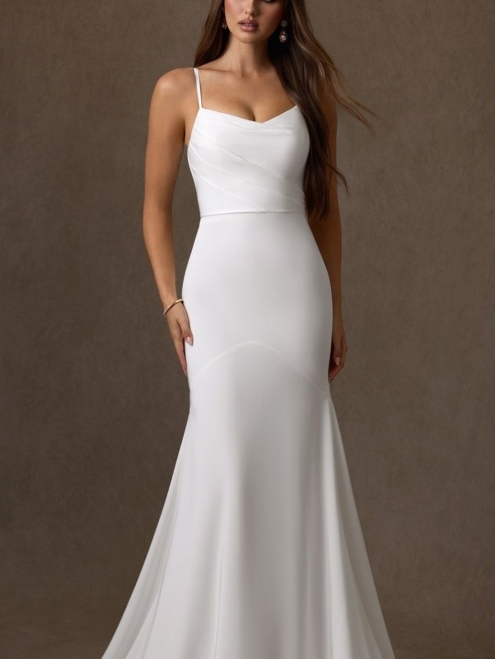 Azazie Farah White Spaghetti-Strap Fitted Mermaid Wedding Gown Size 14nwt